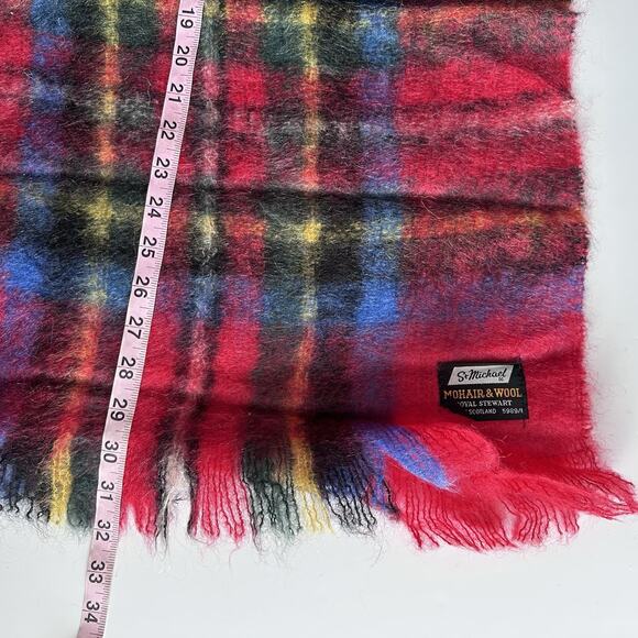 Vintage St. Michael Scarf Wrap Red Plaid Tartan Mohair Wool Scotland 18” X 60” - Picture 8 of 8